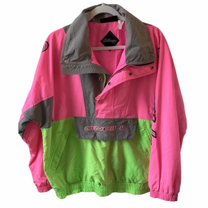 RARE O’Neill Vintage Neon Pink Green Gray Ski Jacket Pullover Snowboard Y2K